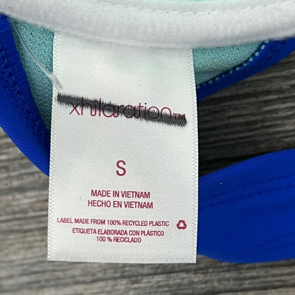 NEW Xhilaration Bikini Top Size Small Colorblock Blue Green White Padded Swim - Picture 6 of 8